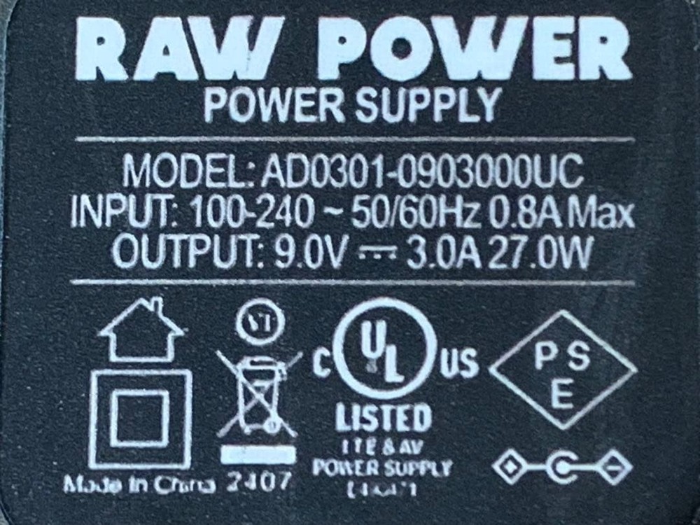 Death By Audio RAW POWER 9V 3000mA Adapter