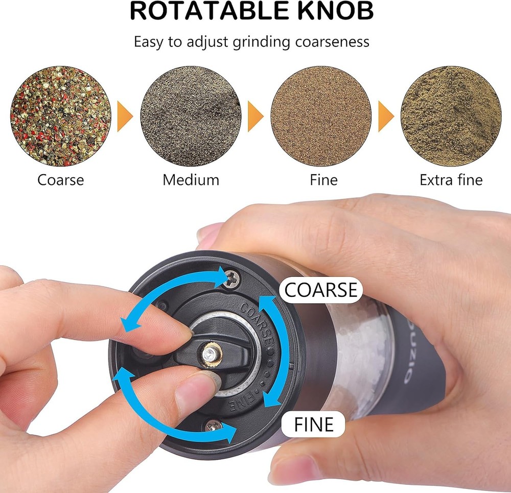 2 Pack Automatic Electric Salt Pepper Grinder Set with Adjustable Coarseness