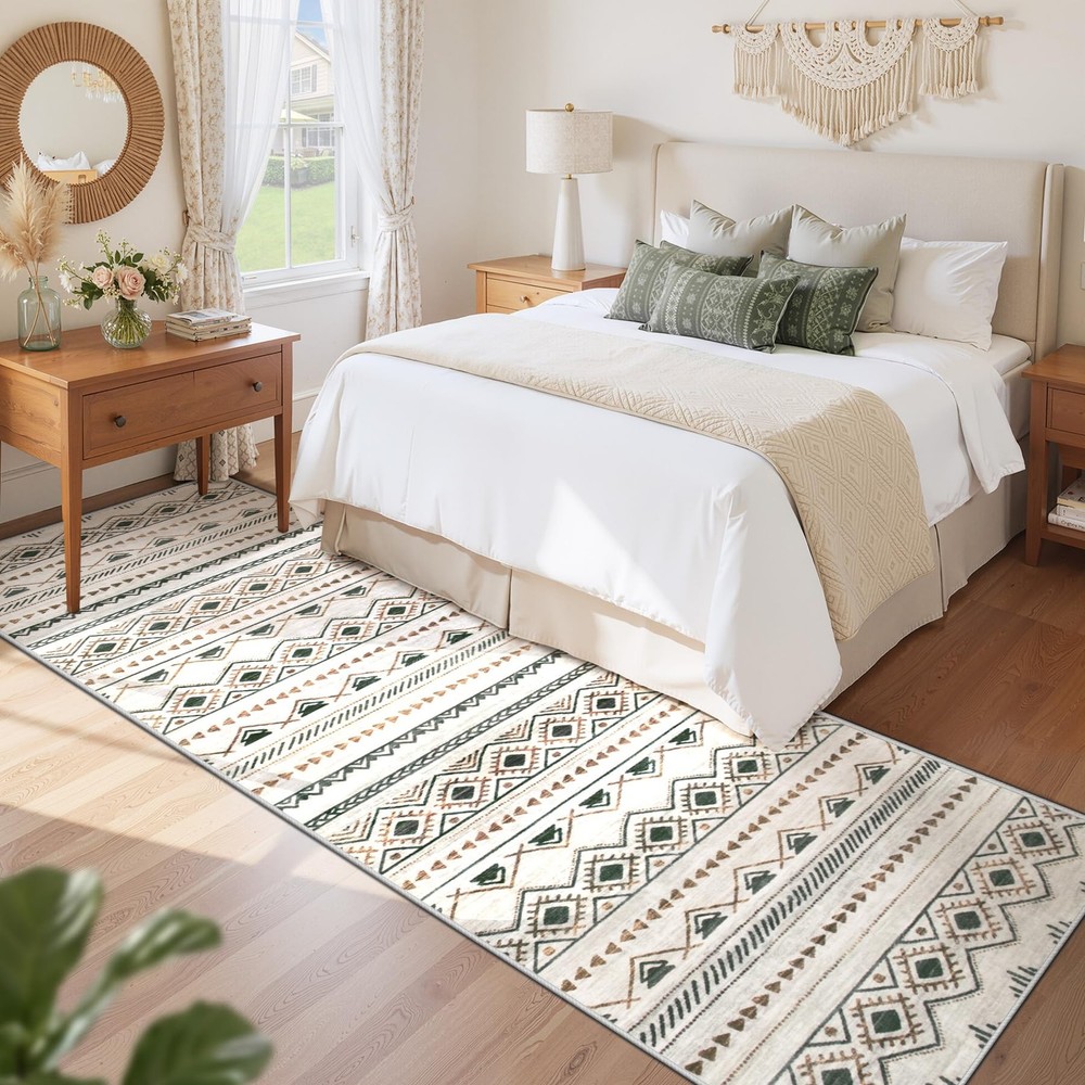 Runner Rug 2x8 Boho Geometric Area Rugs: 2' x 8' (Rectangular), Brown/Green