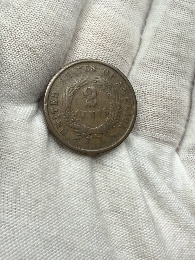 1864 Two Cent Piece US Copper Coin VG L77