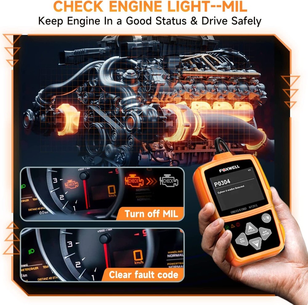 FOXWELL NT201 OBD2 Scanner Check Engine Light Car Code Reader OBDII Diagnostic