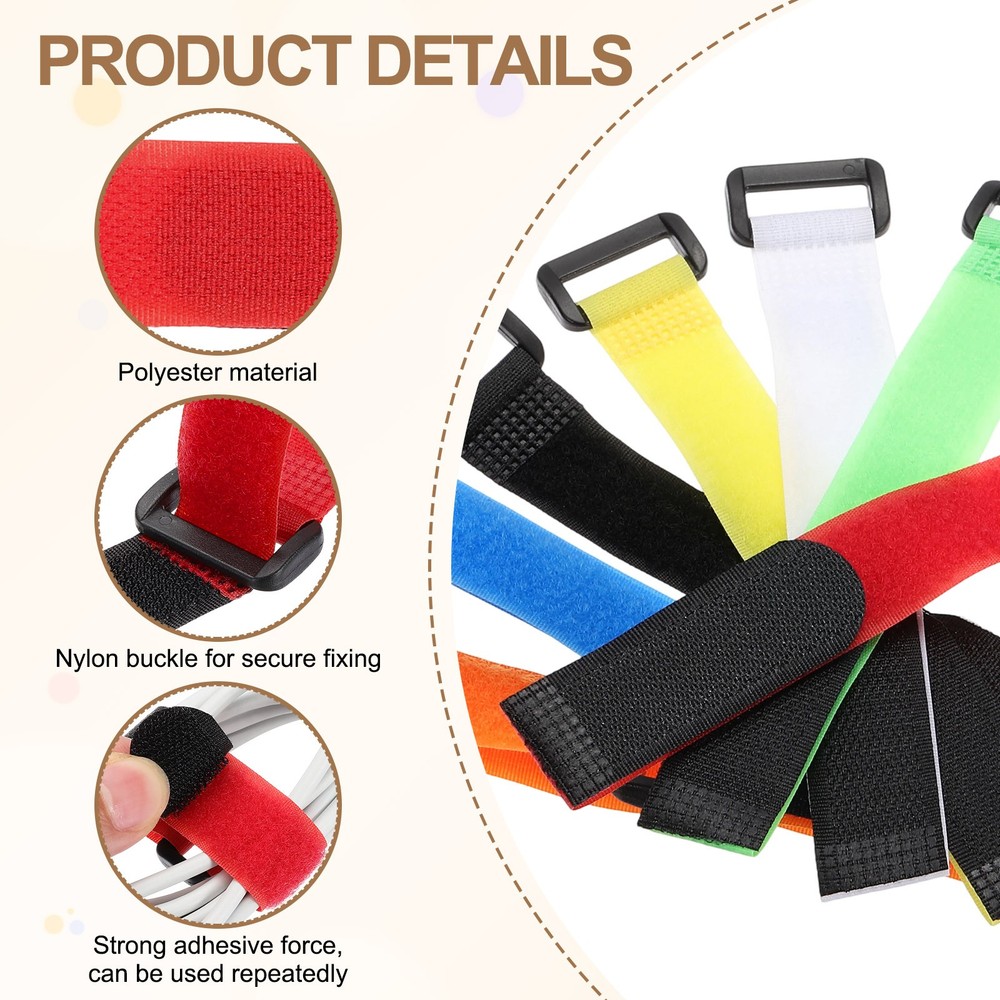 10pcs Reusable Cinch Straps 1"x20" Hook and Loop Cable Securing Straps, Red