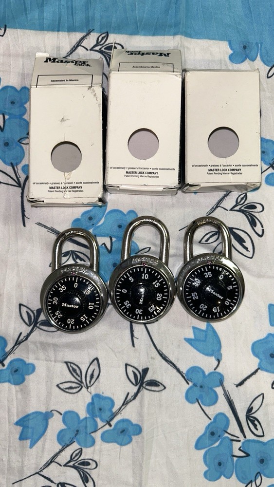 (3) NEW MASTER LOCK BLACK PADLOCKS,COMBINATION DIAL (READ DESCRIPTION)