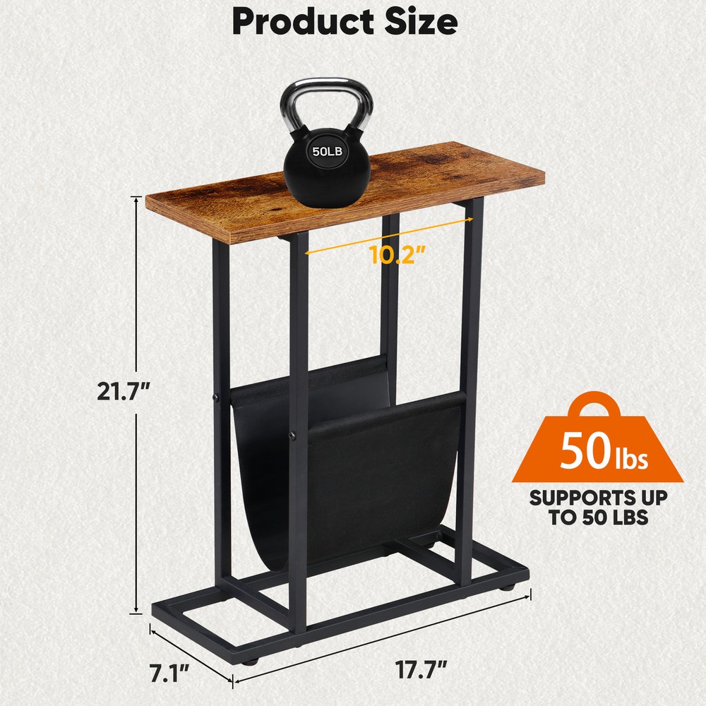Side Table w/Magazine Holder Narrow End Table Accent Table for Small Space Brown