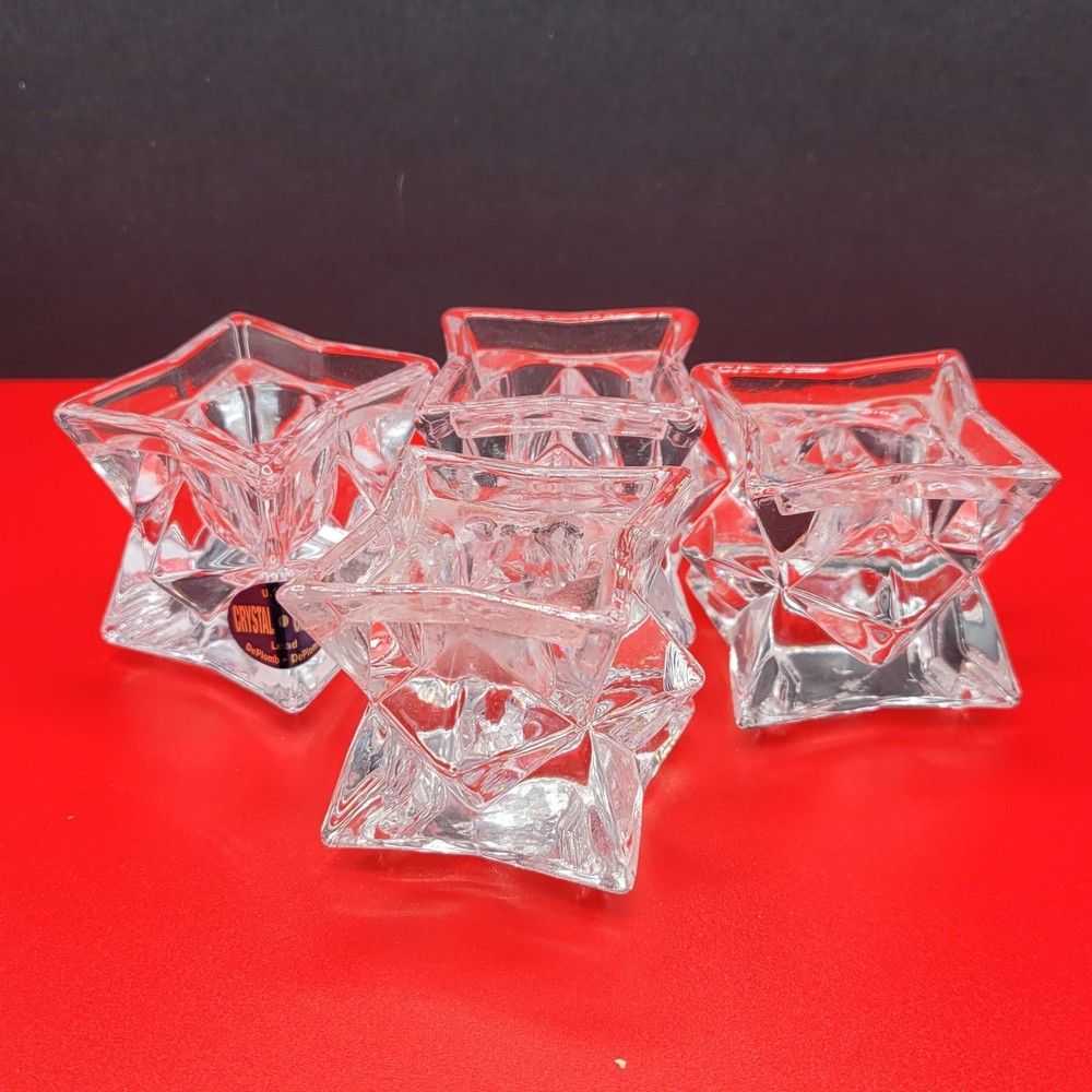 (4) Taper holders ~ DePlomb Crystal ~ 2" X 2" ~ stackable ~ USA