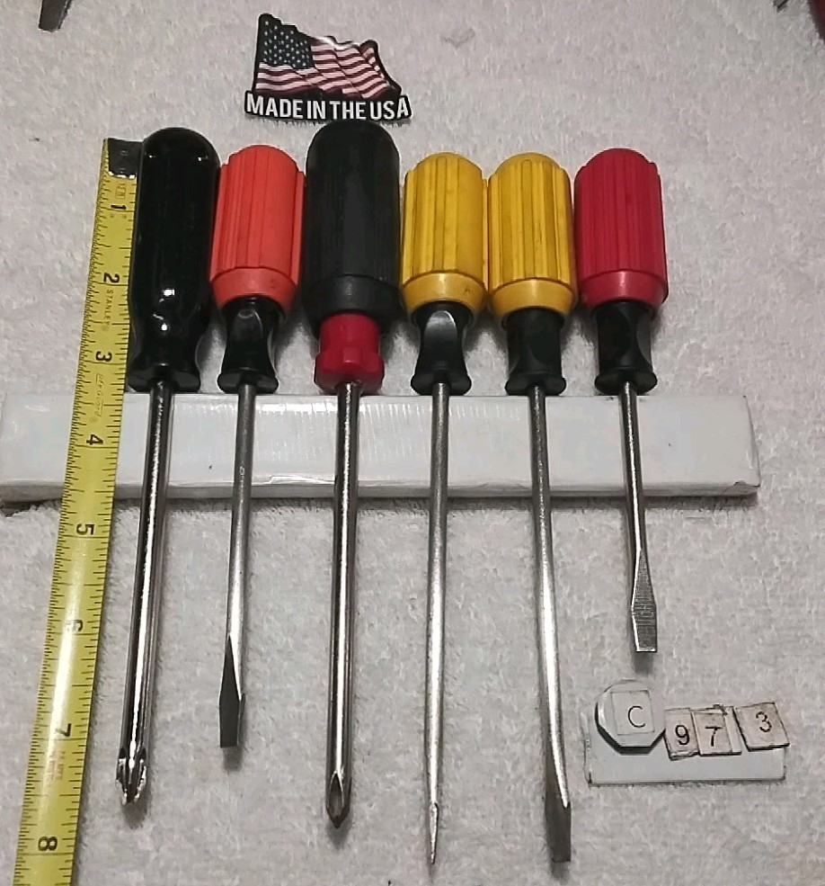 6pc USA-MADE VINYL SOFT RUBBER GRIP & PLASTIC HANDLE ASSORTED SIZES SCREWDRIVER