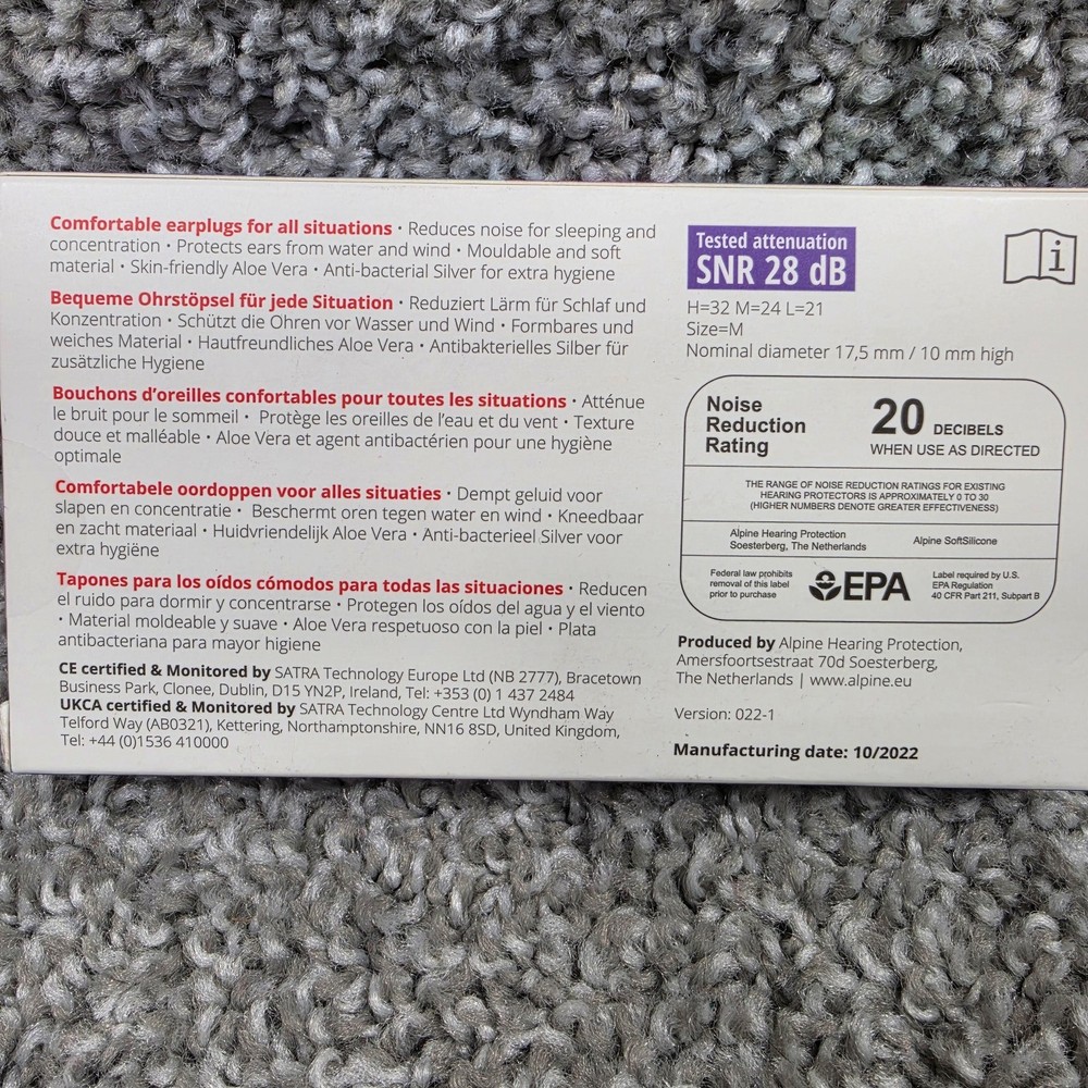 Alpine SoftSilicone Earplugs Medium 12 Pack Sleeping Swimming Study New