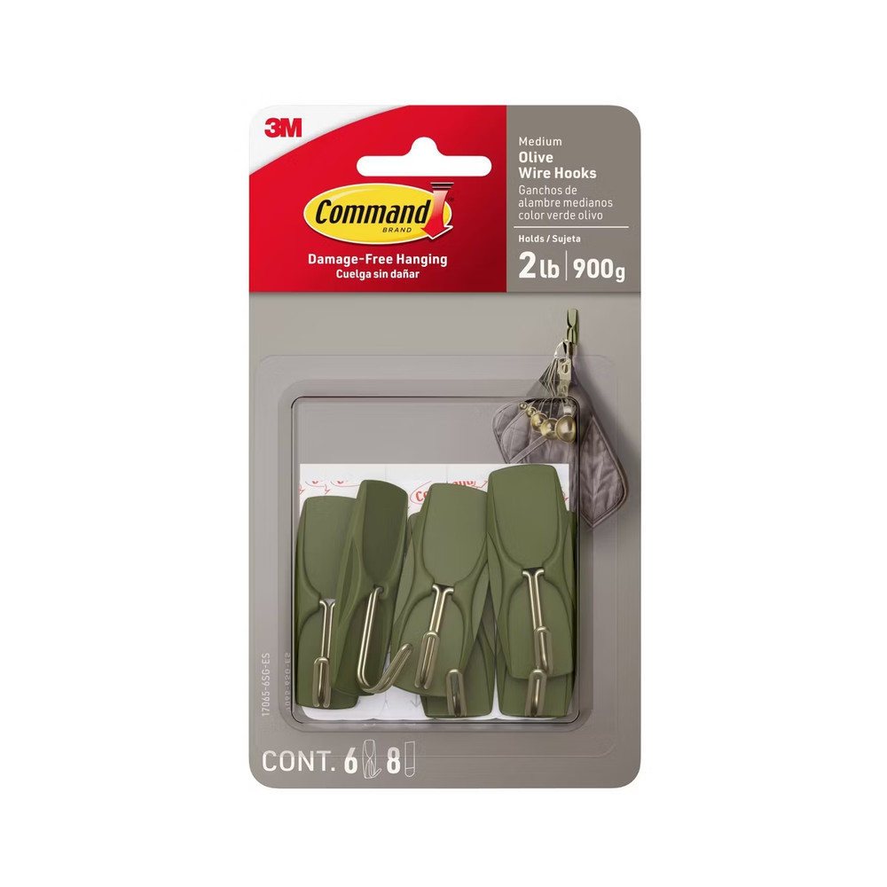 Command Medium Wire Hooks - Olive *NEW* 3M Holds 2 lbs