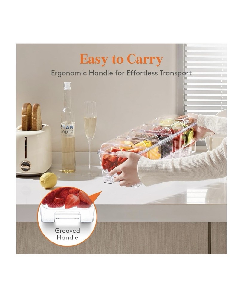 Ice Chilled Condiment Caddy with 5 Containers, 15.3" Server