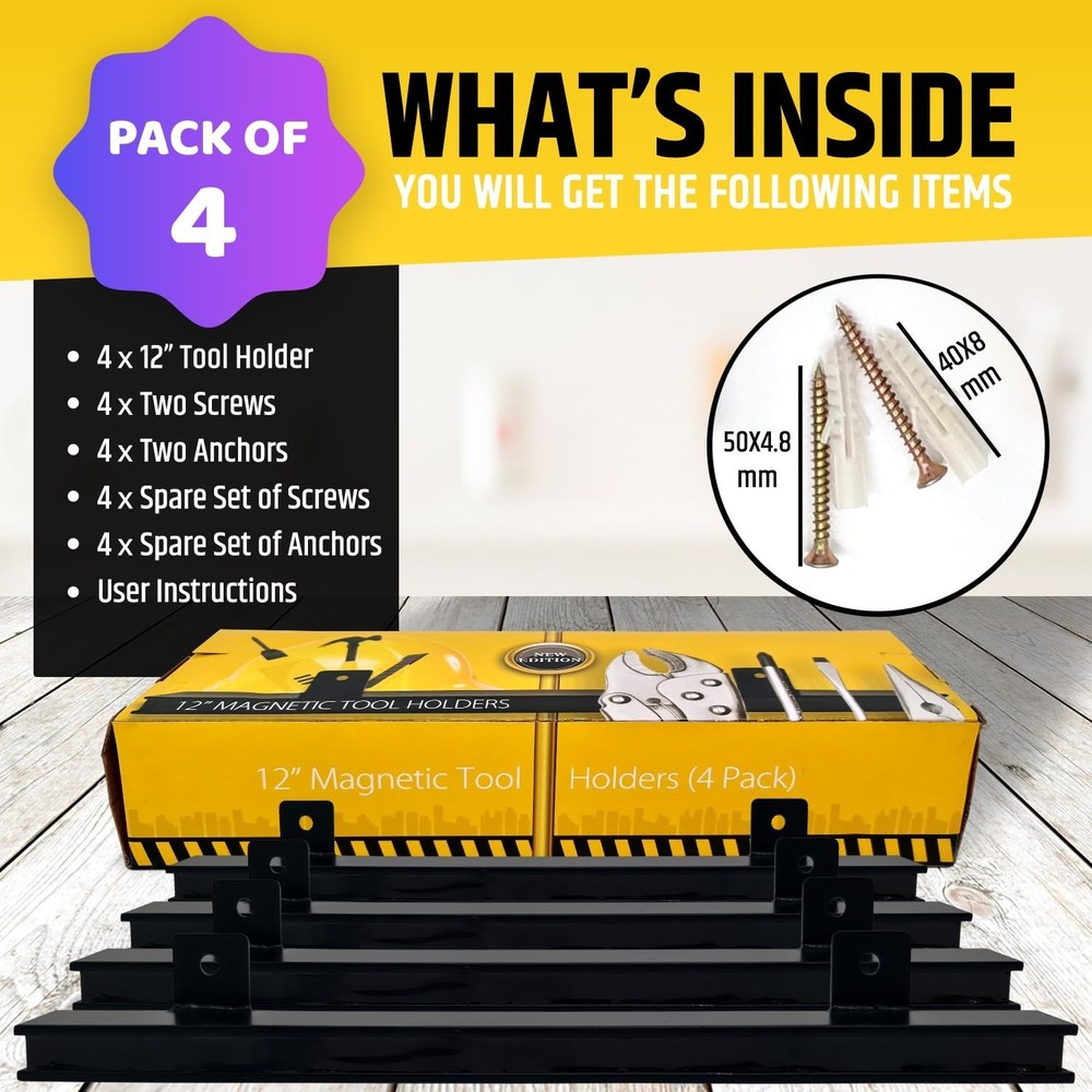 Heavy-Duty Magnetic Tool Holders with Strong Pull Force - 4 Pack Organizer