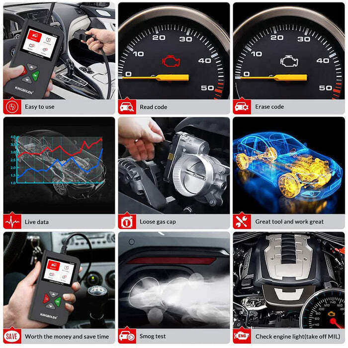 KINGBOLEN YA206 Code Reader OBD2 Scanner Car Diagnostic Tool Check Engine Fault
