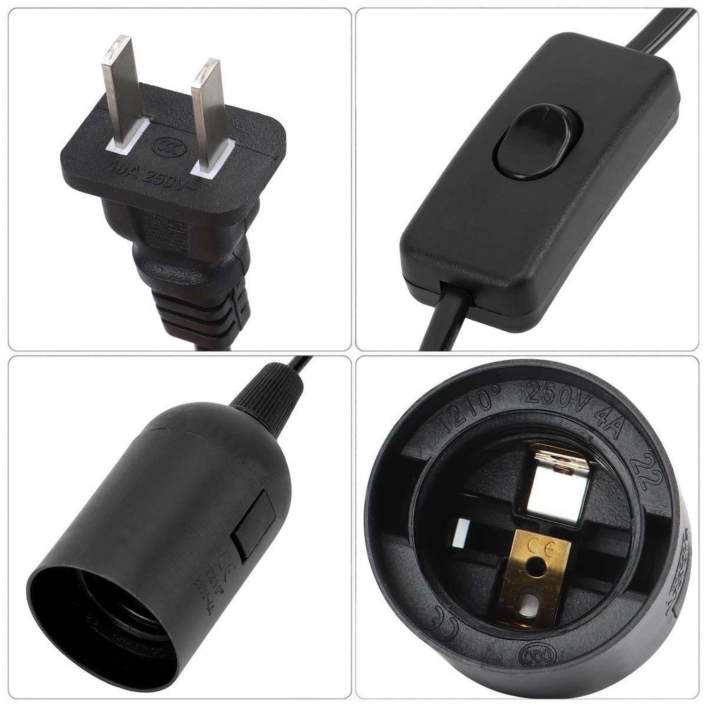 E26 E27 Light Bulb Socket to AC Wall Outlet Plug Adapter On/Off Switch 6 FT Cord