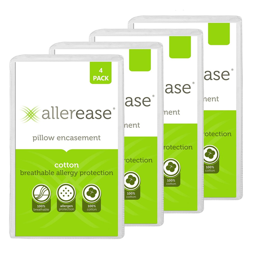 AllerEase 100% Breathable Cotton Pillow Protector for Sleeping - 4 Pack,White