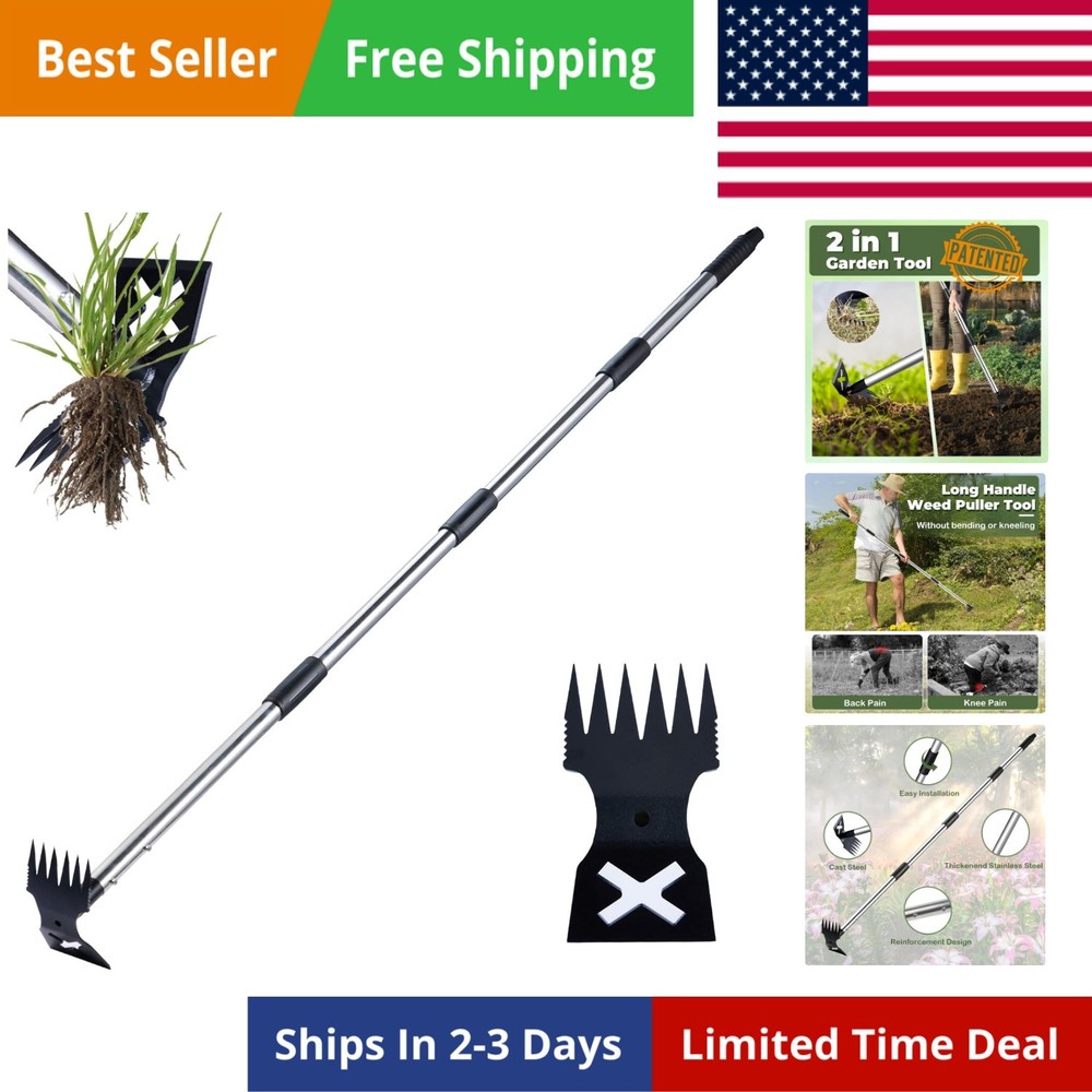 Weed Puller Tool with Long Handle - 60" Manual Weeder Remover Tool, 2 in 1 Ha...