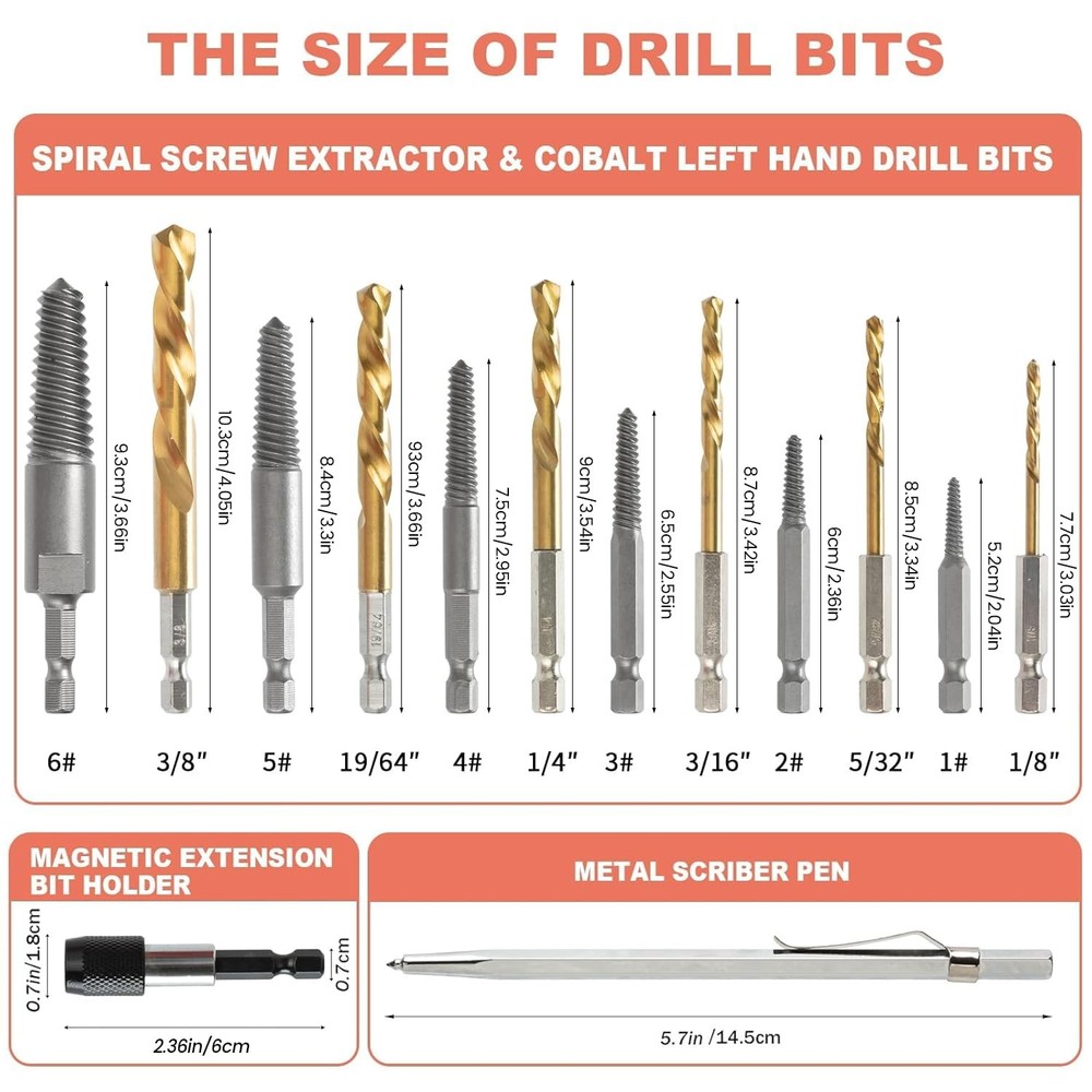 REBRA Screw Extractor and Left-Hand Drill Bit Set, Easy Out Broken One Size