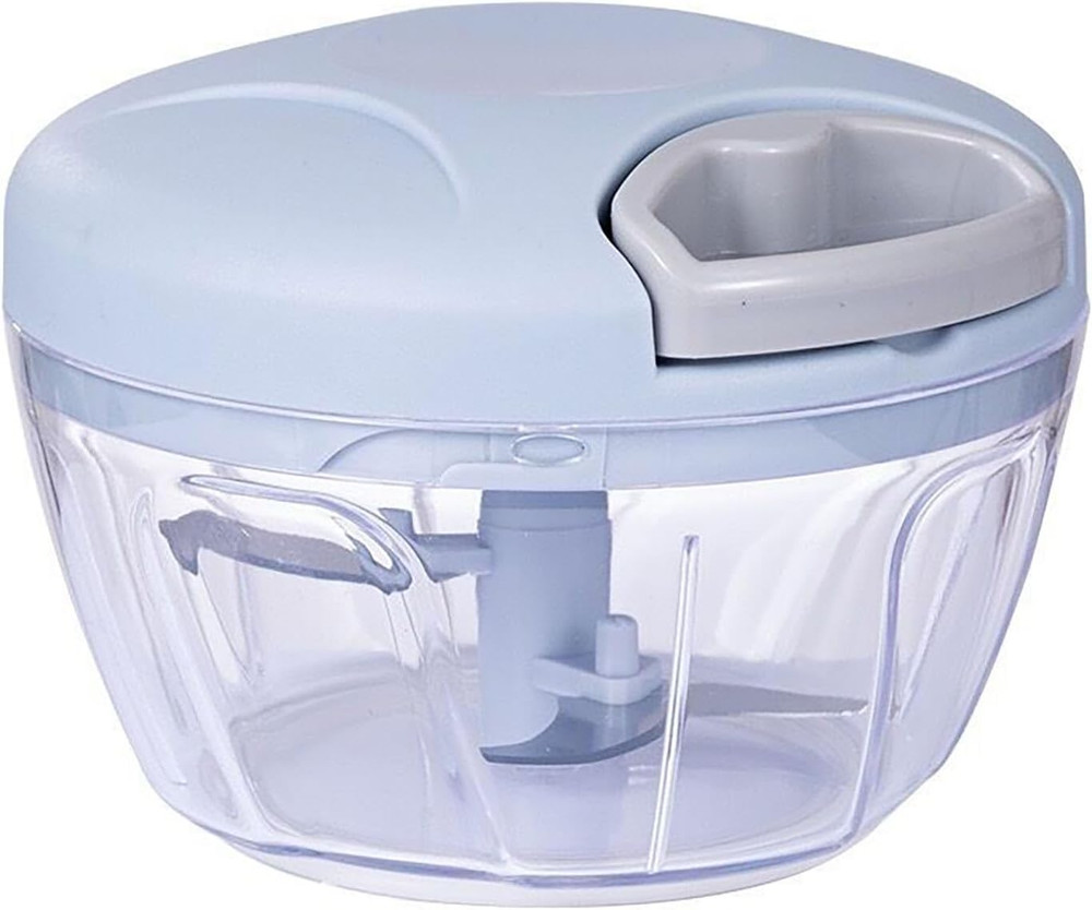 Manual Garlic Chopper 500ml Hand Pull String Vegetable & Spice Cutter Blue