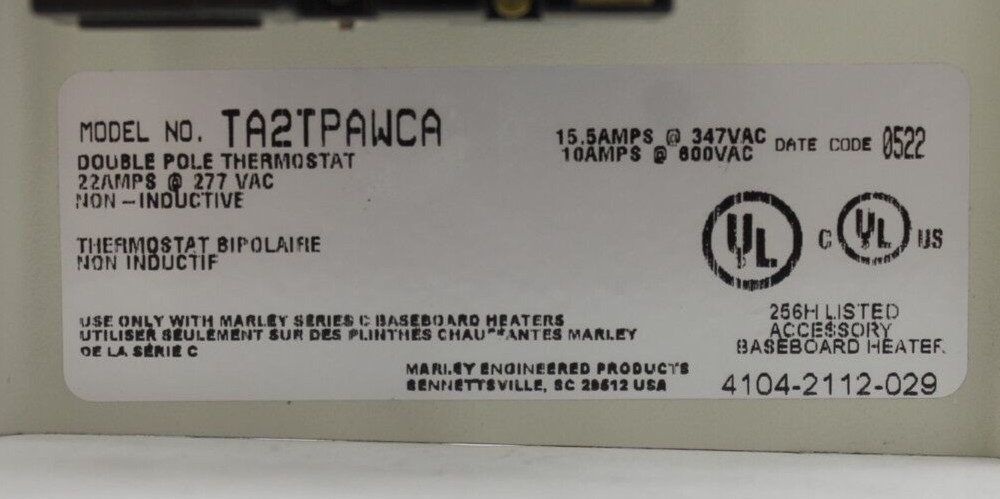 Marley TA2TPAW CA Double Pole Thermostat