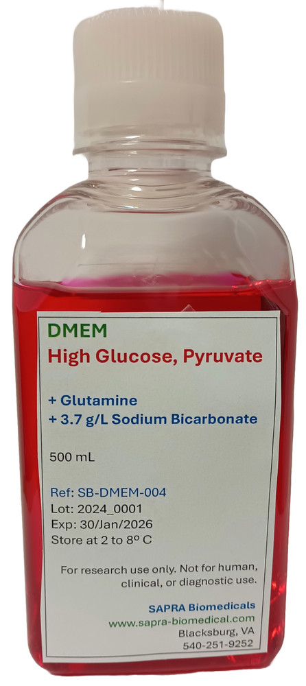 Dulbecco's Modified Eagle Medium (DMEM), 1X, High Glucose, Pyruvate, 500mL