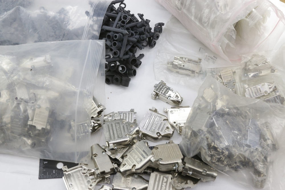 (~100) Assorted AMP D-shape Connector Shells w/Hoods and Gaskets - MOST NEW