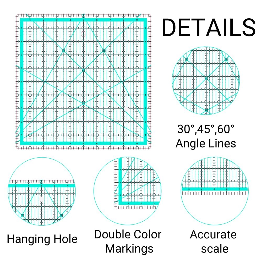 5 Piece Quilting Square Ruler Template Set Acrylic