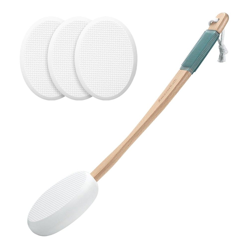 AmazerBath Lotion Applicator for Back & Feet | 17" Curved Handle + 4 Replacement