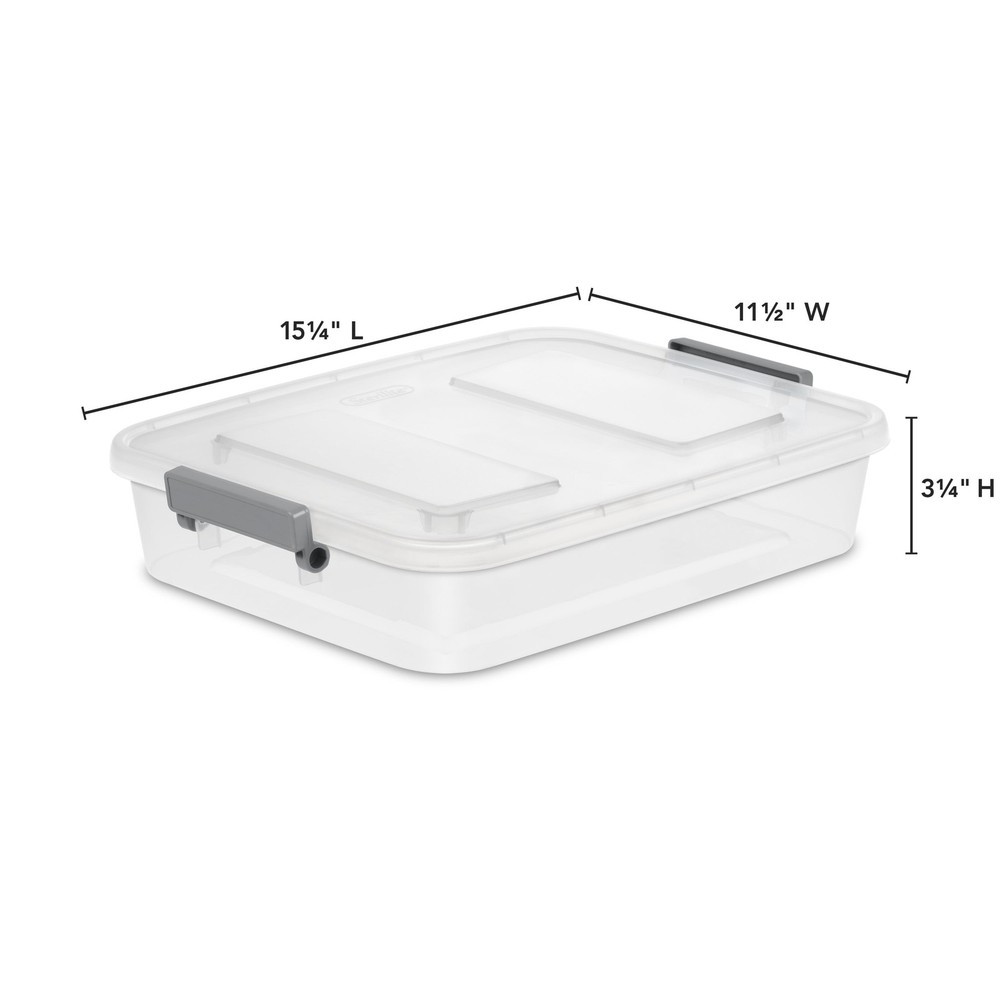 (4 pack) Sterilite 6.2 Quart Modular Latch Box, Clear Plastic Storage Box, Gray