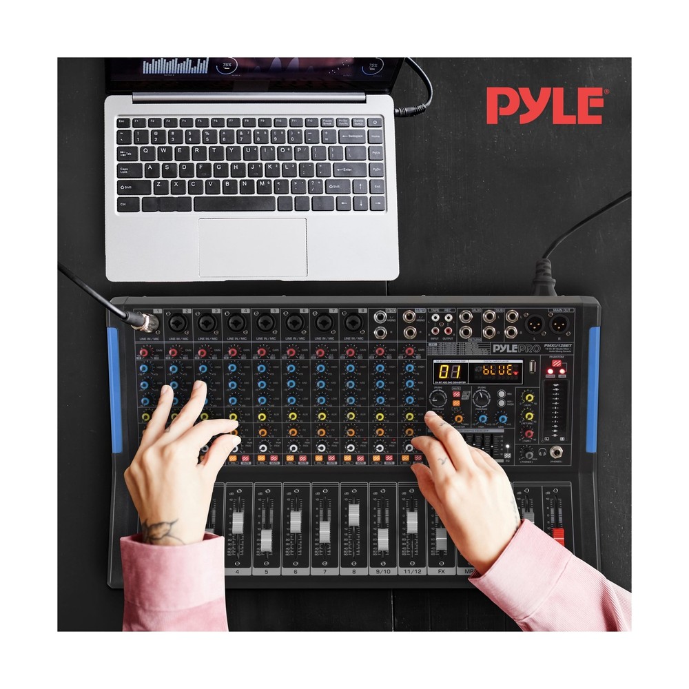 PYLE 12-Channel Bluetooth Studio Audio Mixer - DJ Sound Controller Interface ...