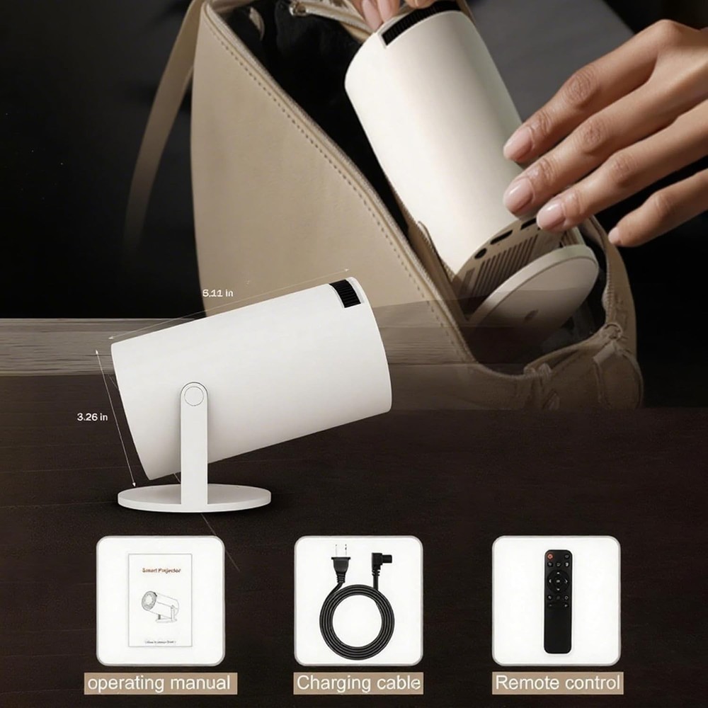 Mini Projector 4K Support Portable WiFi6 Bluetooth Auto Keystone 200 ANSI