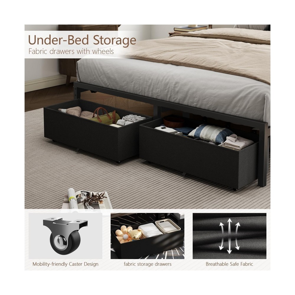 Furnulem Full Size Bed Frame with Headboard, Upholstered Full Bed Frame with ...