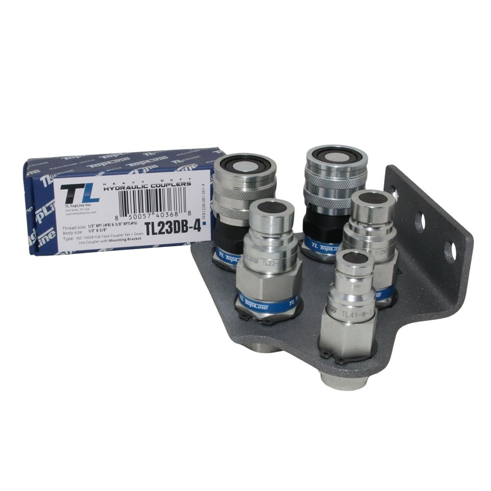 1/2 Flat Face Hydraulic Quick Connect Coupler Set +Drain line + Bracket TL23DB-4
