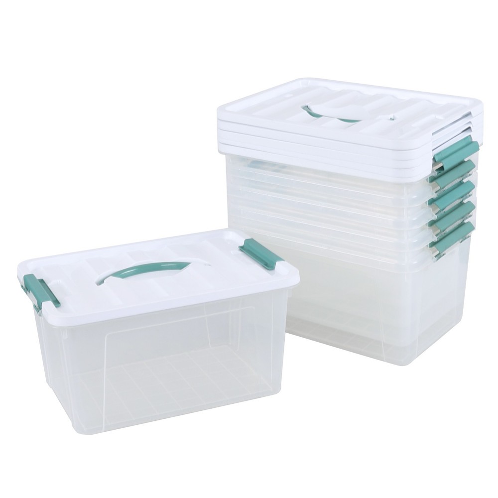Knifefish 6-Pack Clear Plastic Storage Bins with Green Handle, 14 Quart