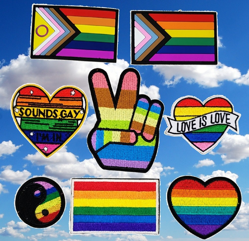 LGBTQ Pride Rainbow Progress Flag Morale Patch Hook Loop Iron On Applique Jacket