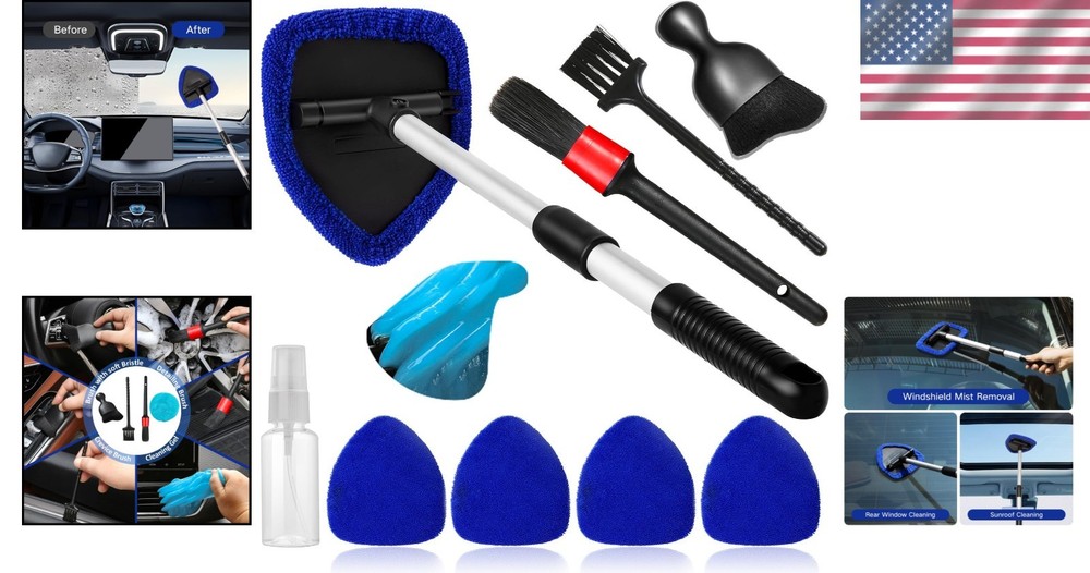 Car Windshield Cleaner Kit 10pcs Extendable Microfiber Pads Spray Brush