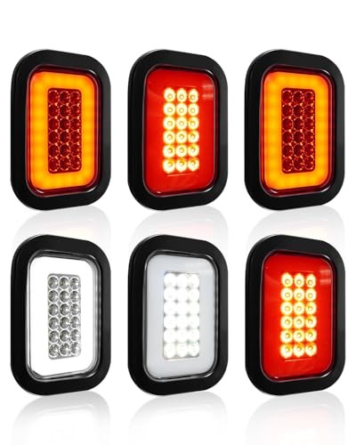5x3 Rectangle LED Stop Brake Turn Tail Lights Suitable Flatbed Trucks 6pcs