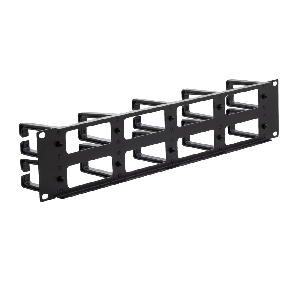 NavePoint 2U Horizontal Cable Management Panel with 5 Plastic Cable Rings,