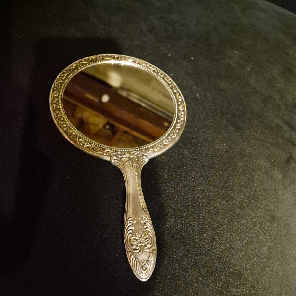 🔥Victorian Hand Held  Silver Plated Mirror Vintage