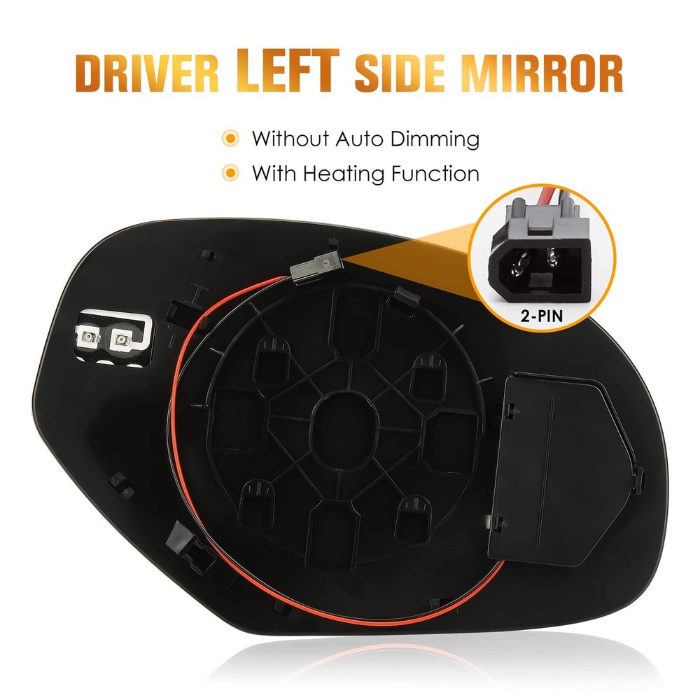 Driver Left Side Heated Mirror Glass Fits for Side, clear