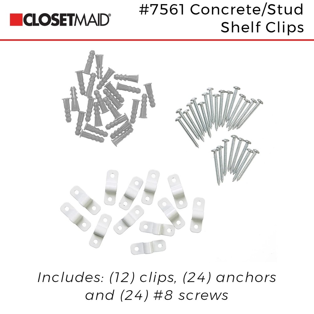 7561 Shelf Clips for Concrete Installation, 12-Pack , White