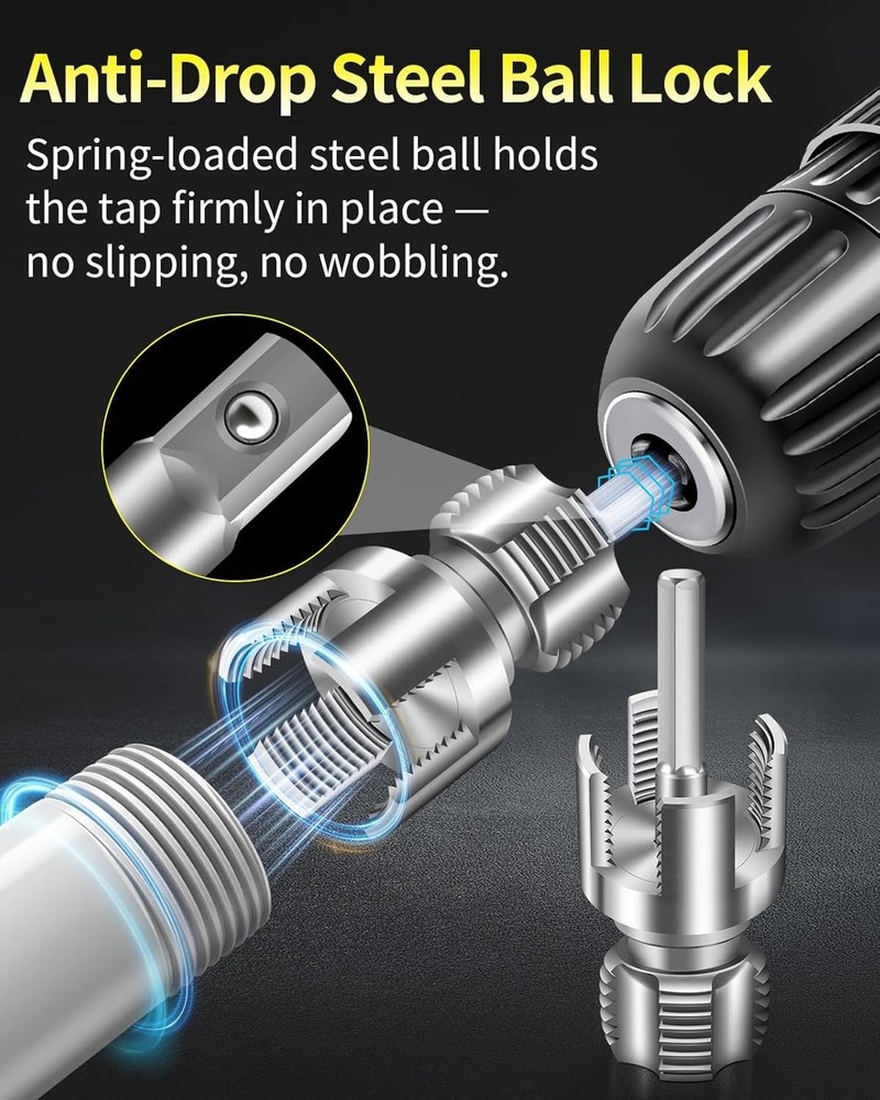 Efficient Electric Drill-Compatible Pipe Threader: 1/2'' & 3/4'' Integrated Set