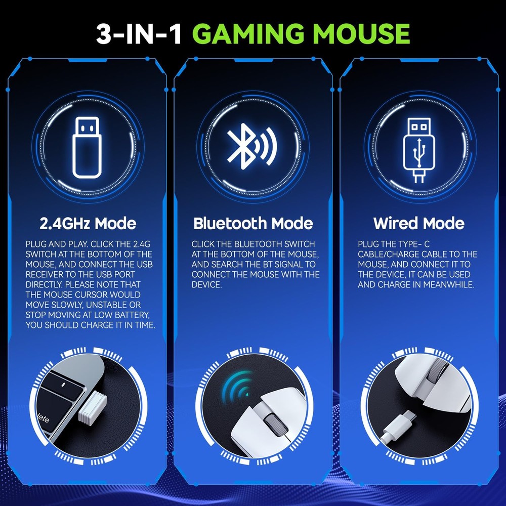 Gaming Mouse, Wireless Mouse Gaming for Laptop with 5 Adjustable DPI, Lightwe...
