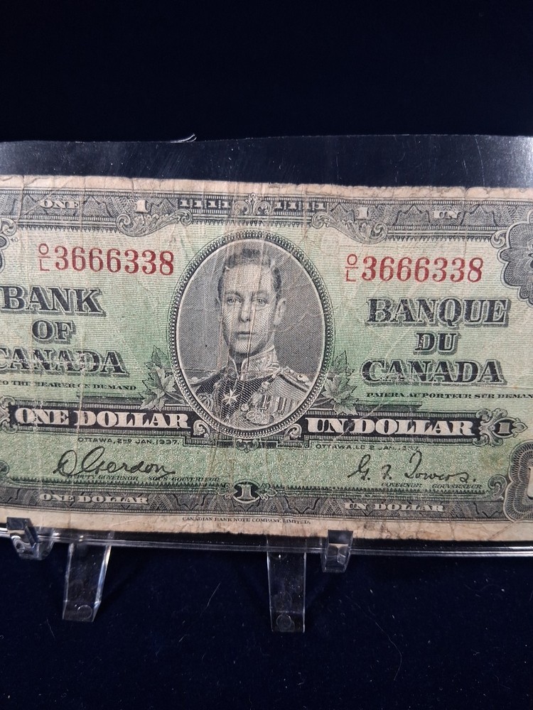 1937 CANADA 1 DOLAR BANKNOTE WORLD WAR II