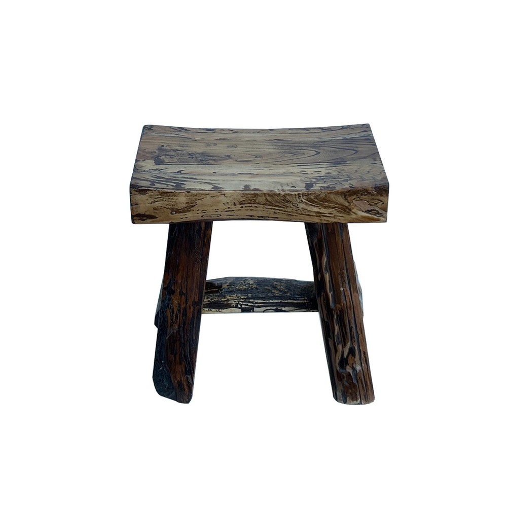 Rustic Raw Rough Wood Grain Rectangle Slim Stool Bench Side Table JK328 #9