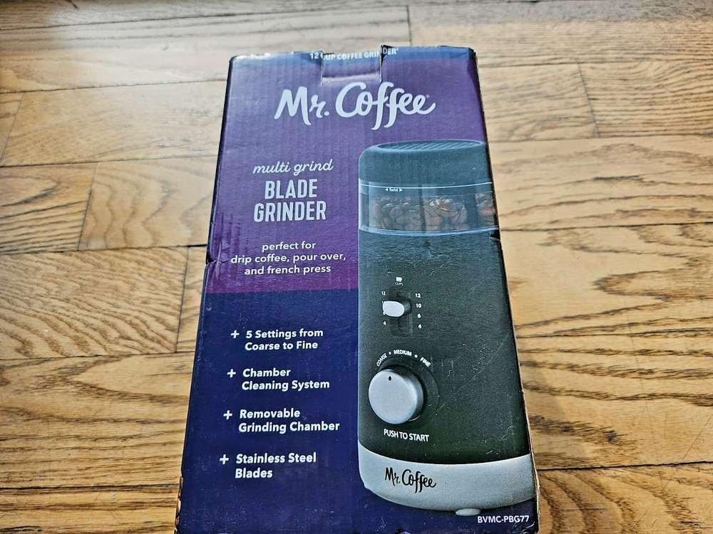 Mr. Coffee Multi Grind Blade Coffee Bean Grinder Black 12 Cup – New, Never Used