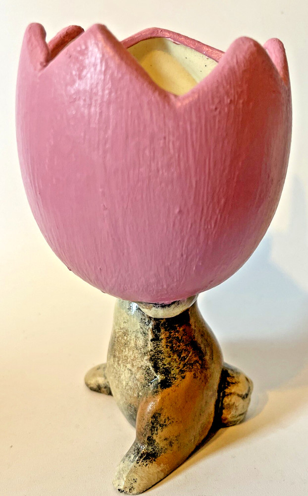 Easter Bunny Holding Fillable “Cracked” Egg Ceramic Figurine