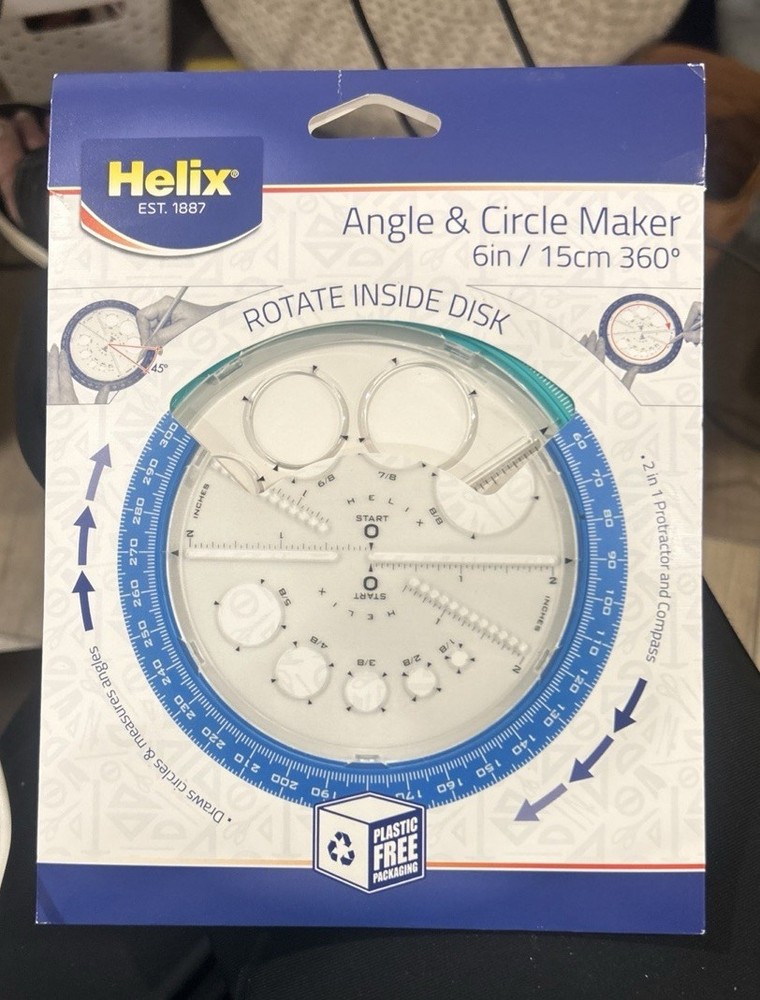 Helix Angle & Circle Maker Protector Circle Templates 360 Degree 6" NEW