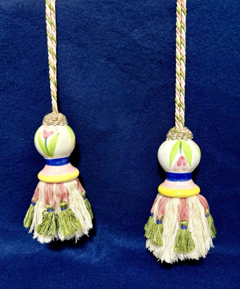 2 Vintage Ceramic Multicolor Tassel/Tie Backs