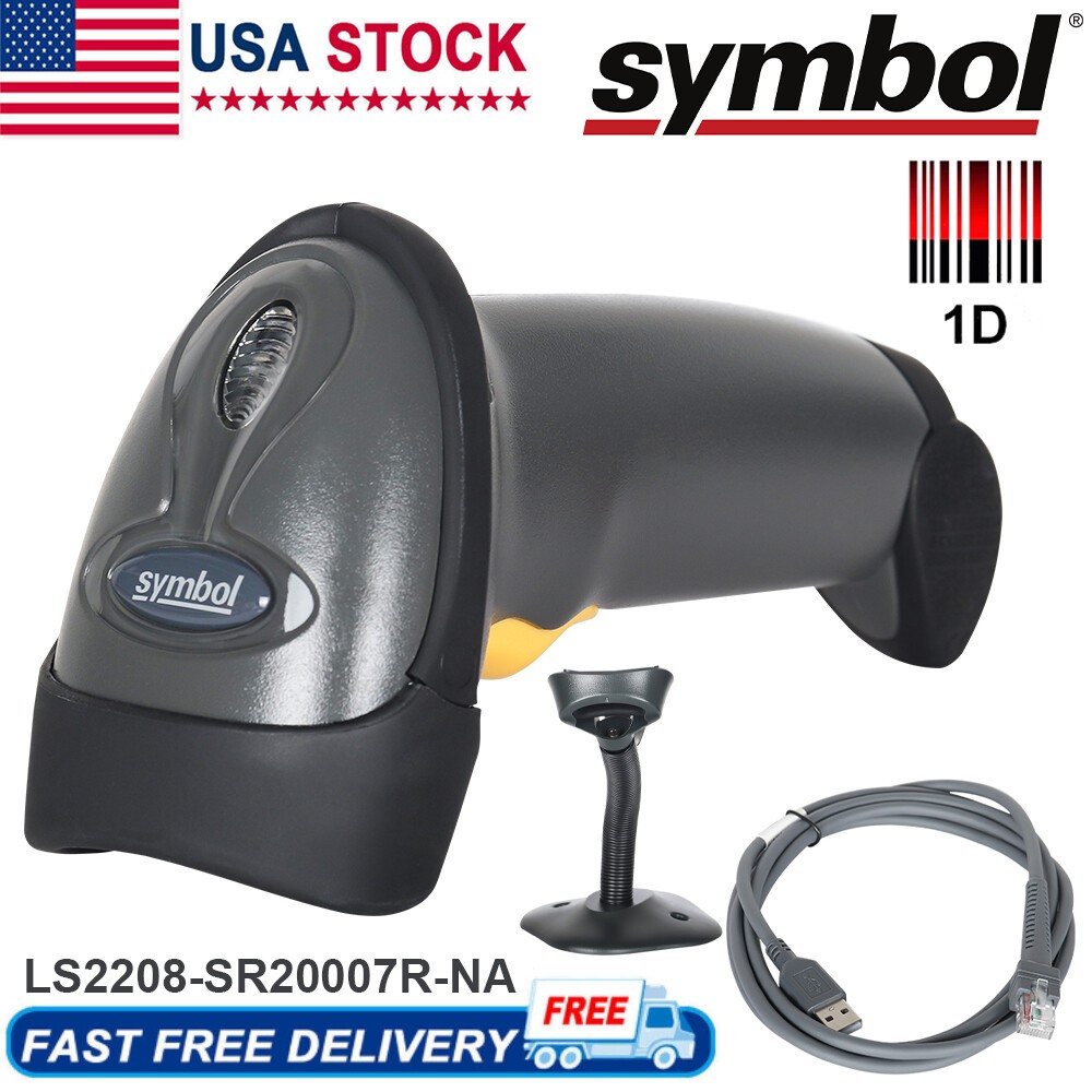 Symbol LS2208-SR20007R-NA Wired USB 1D POS Code Barcode Scanner Reader w/Stand