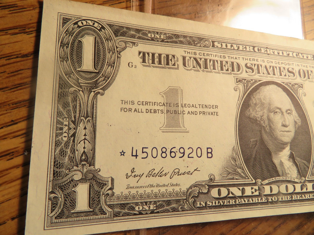 Two (2) 1957 Silver Certificate Dollar Star Notes Consecutive #'s Crisp