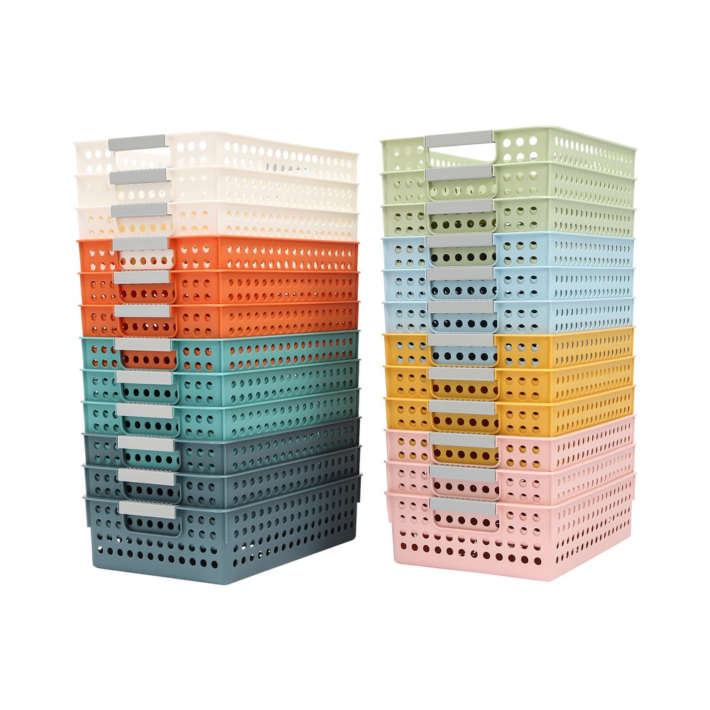 24 Pack Rectangular Classroom Baskets Colorful Organizer Storage Bin Book Baske