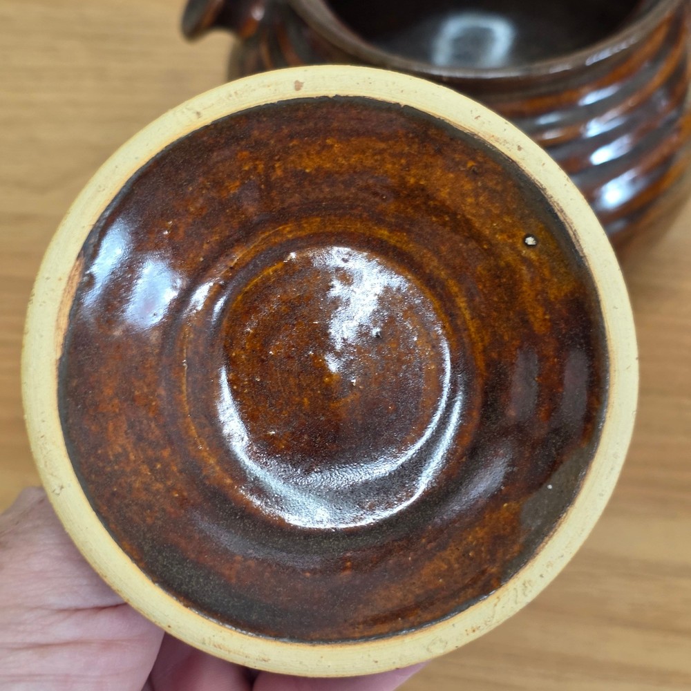 Vintage Pot with Lid Handcrafted Rustic Brown Ceramic Kitchenware